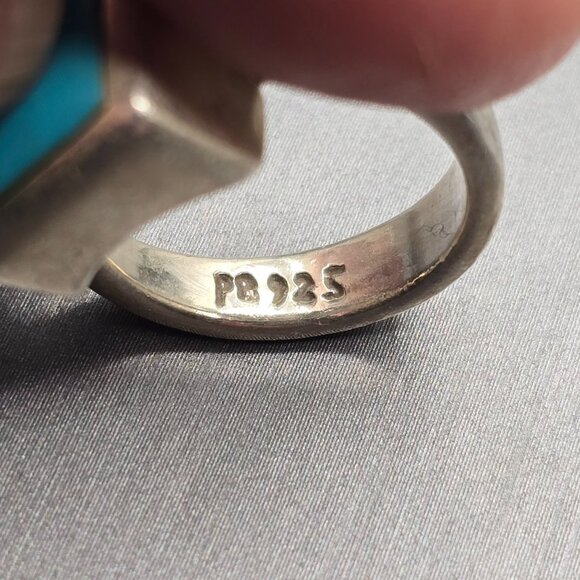 VTG Southwestern Sterling Silver Kingsman Turquoise Ring 4.5 Signed PD - Picture 5 of 10